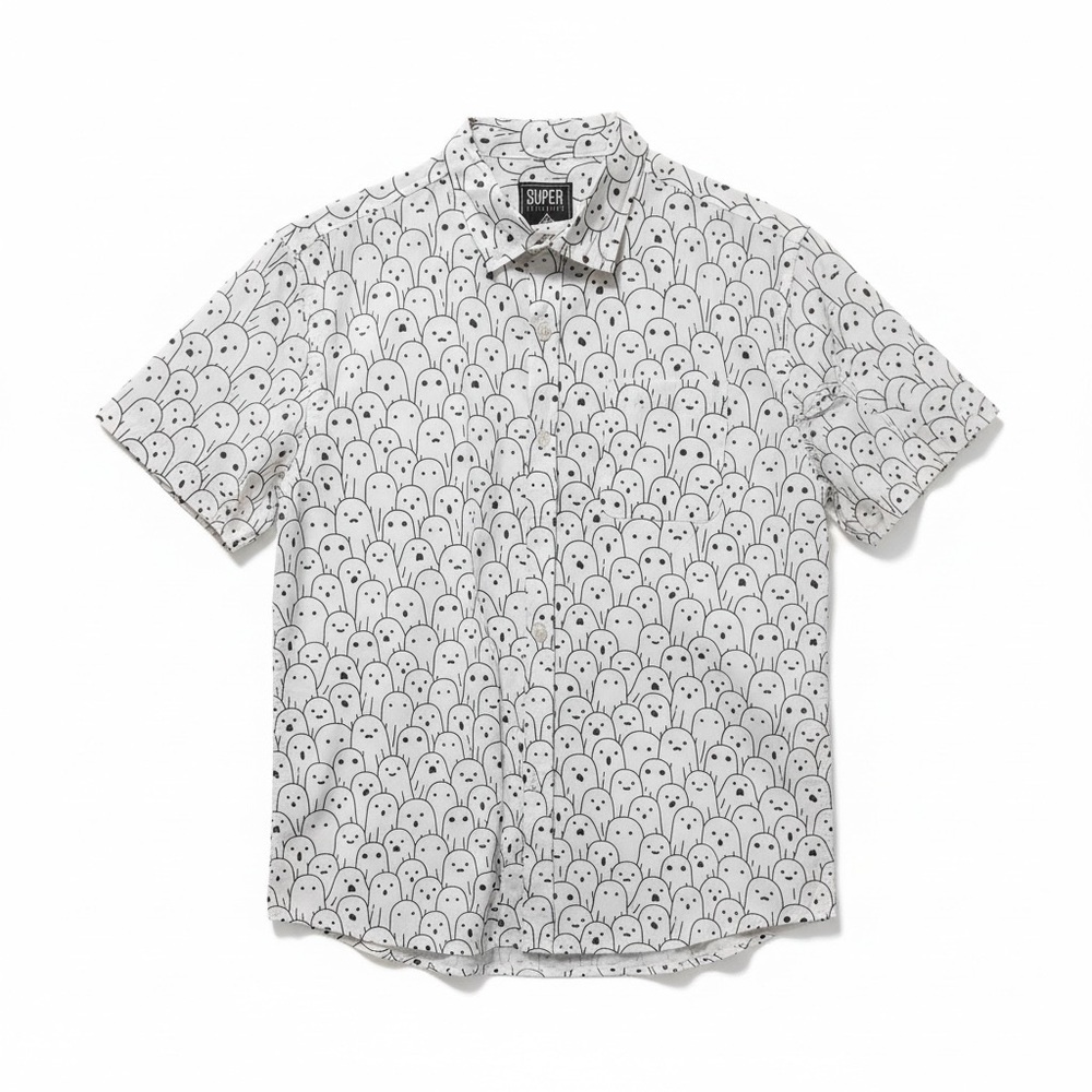 Super White Ghost Print Men's Casual Shirt